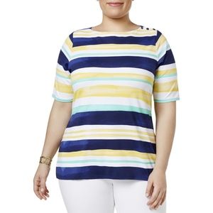 Charter Club Striped Boat Neck Blouse Top NWT 3X